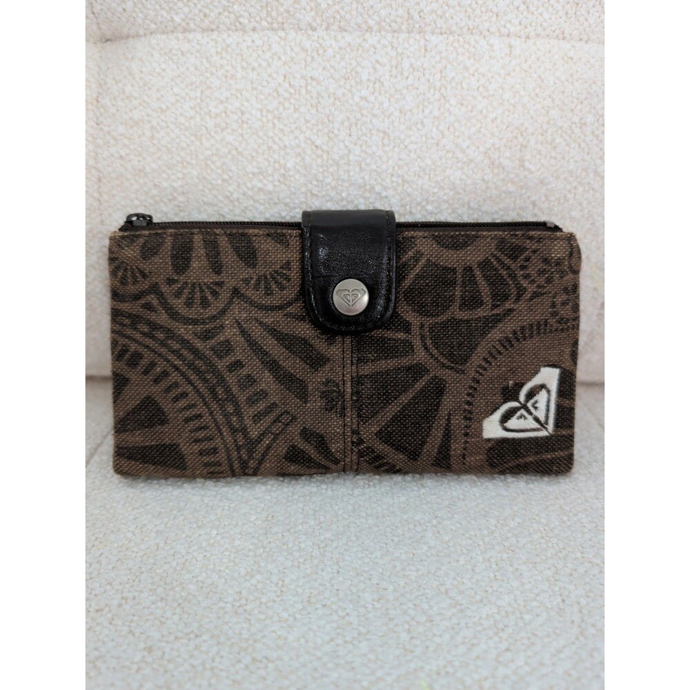 Y2K Roxy Canvas Wallet Brown Vintage Girls Womens Geometric Boho Floral 90s